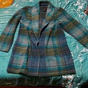 Rachel Zoe plaid unlined long jacket coat plaid M